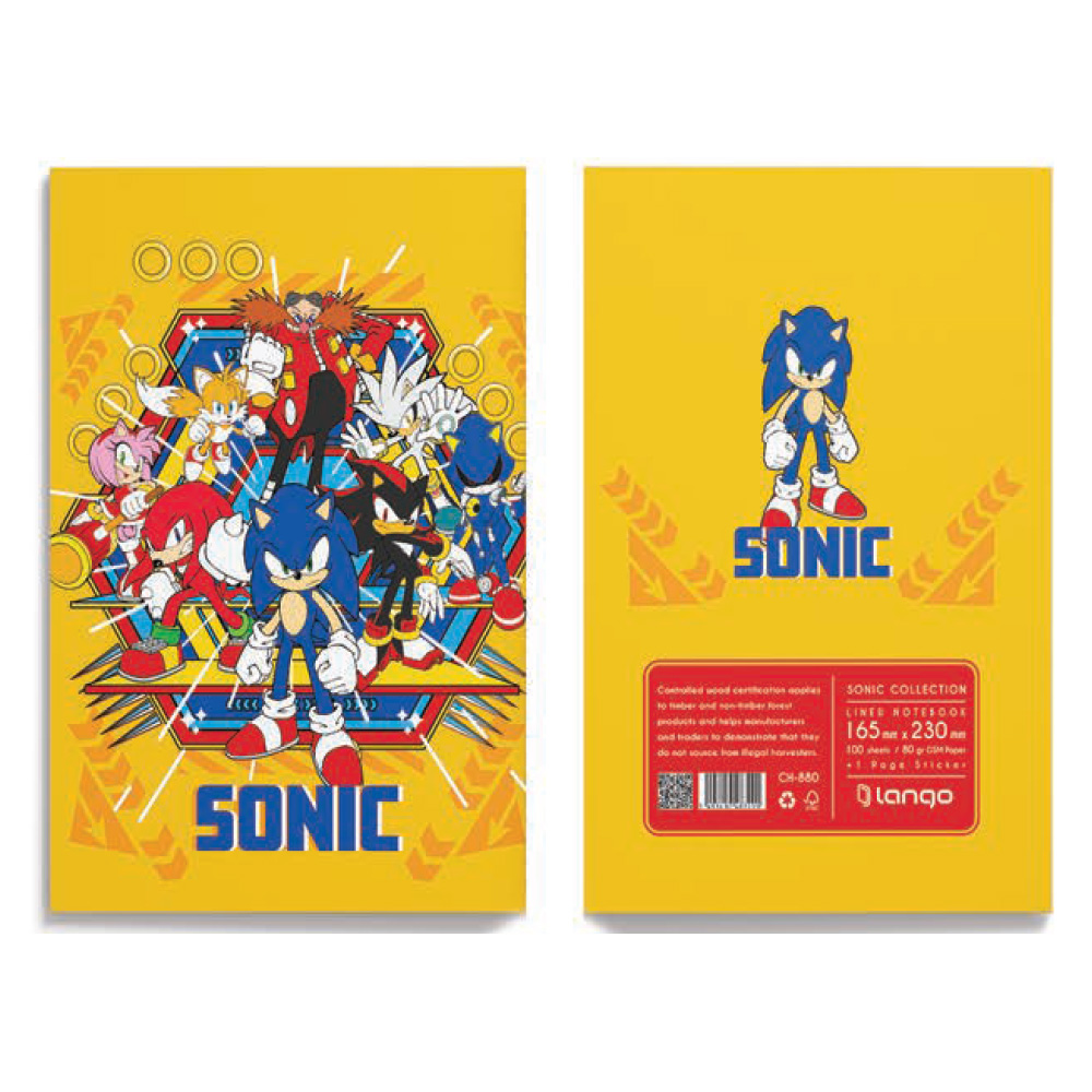 دفتر ۱۰۰ برگ سیمی جلد سخت با استیکر طرح سونیک (برند لانگو)-۵.jpg