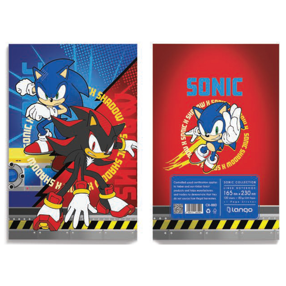 دفتر ۱۰۰ برگ سیمی جلد سخت با استیکر طرح سونیک (برند لانگو)-۴.jpg