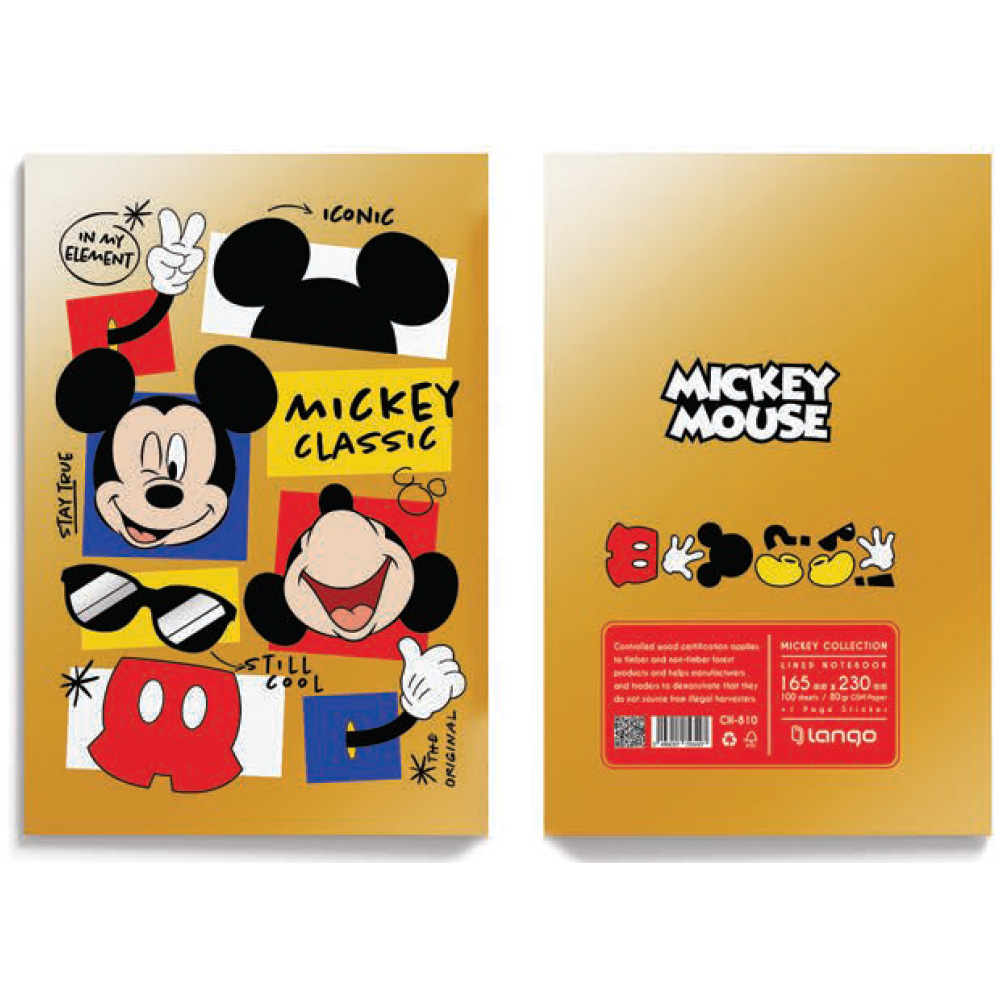 دفتر ۱۰۰ برگ سیمی جلد سخت با استیکر طرح میکی و مینی (برند لانگو)-۵.jpg
