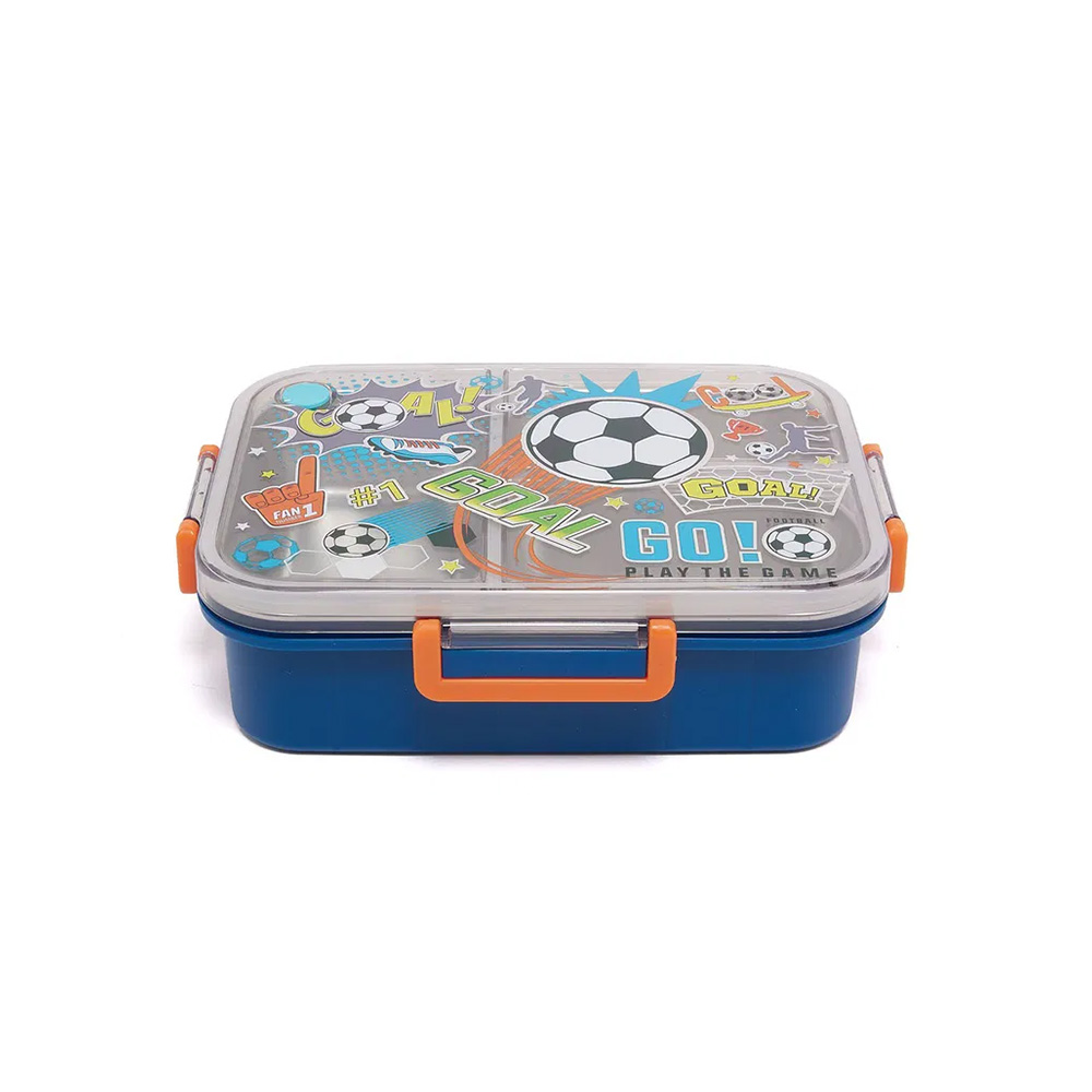 ظرف غذا مستطیل سه قسمتی استیل ۸۰۰ میل طرح توپ فوتبال (برند وست)-۵.jpg