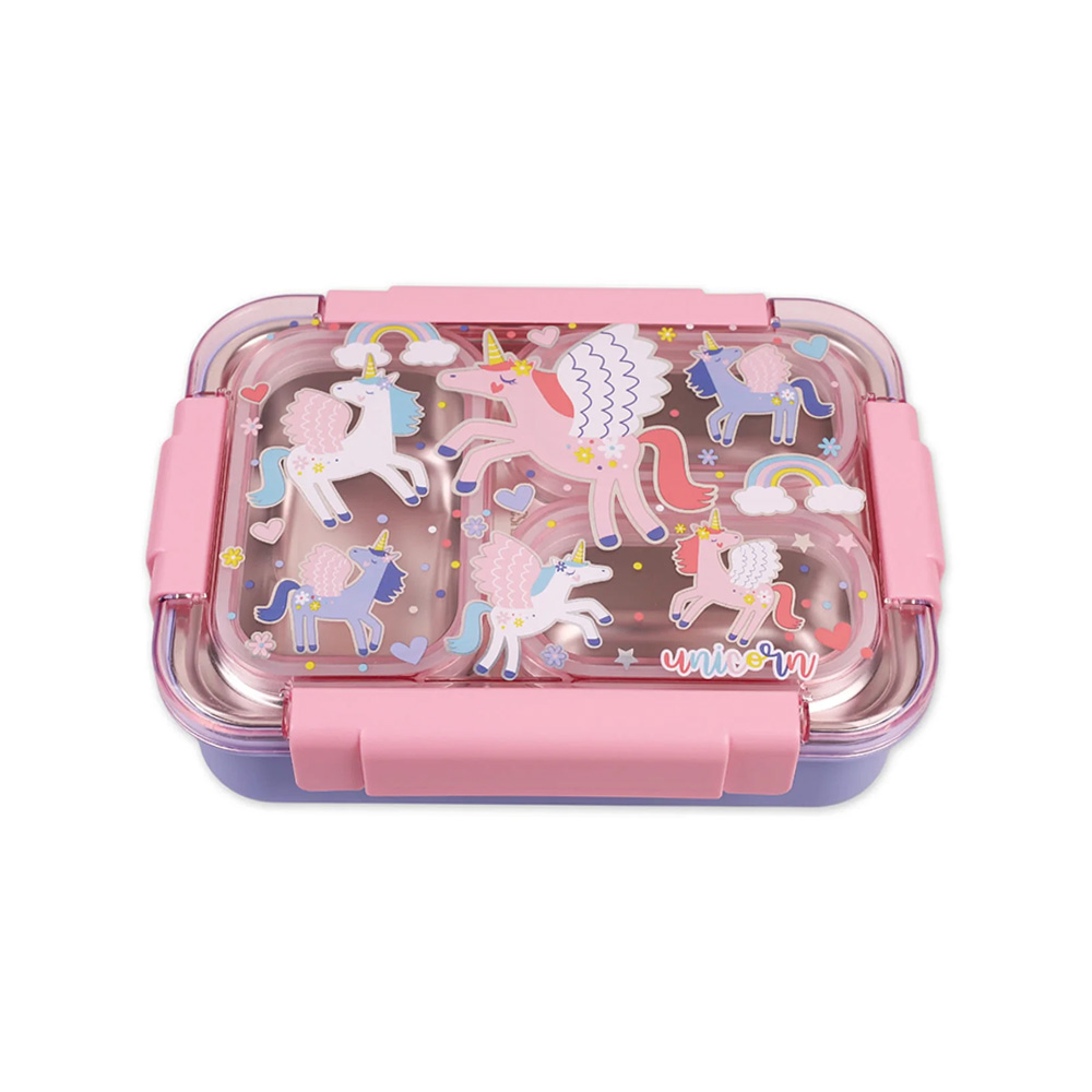 ظرف غذا مستطیل سه قسمتی استیل ۷۱۰ میل طرح یونیکورن (برند وست)-۳.jpg