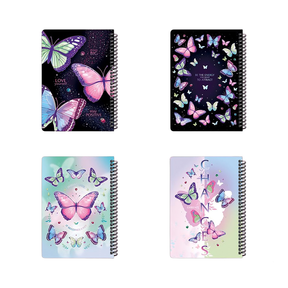 دفتر ۱۰۰ برگ سیمی جلد سخت با استیکر طرح پروانه (برند لانگو)-۱.jpg