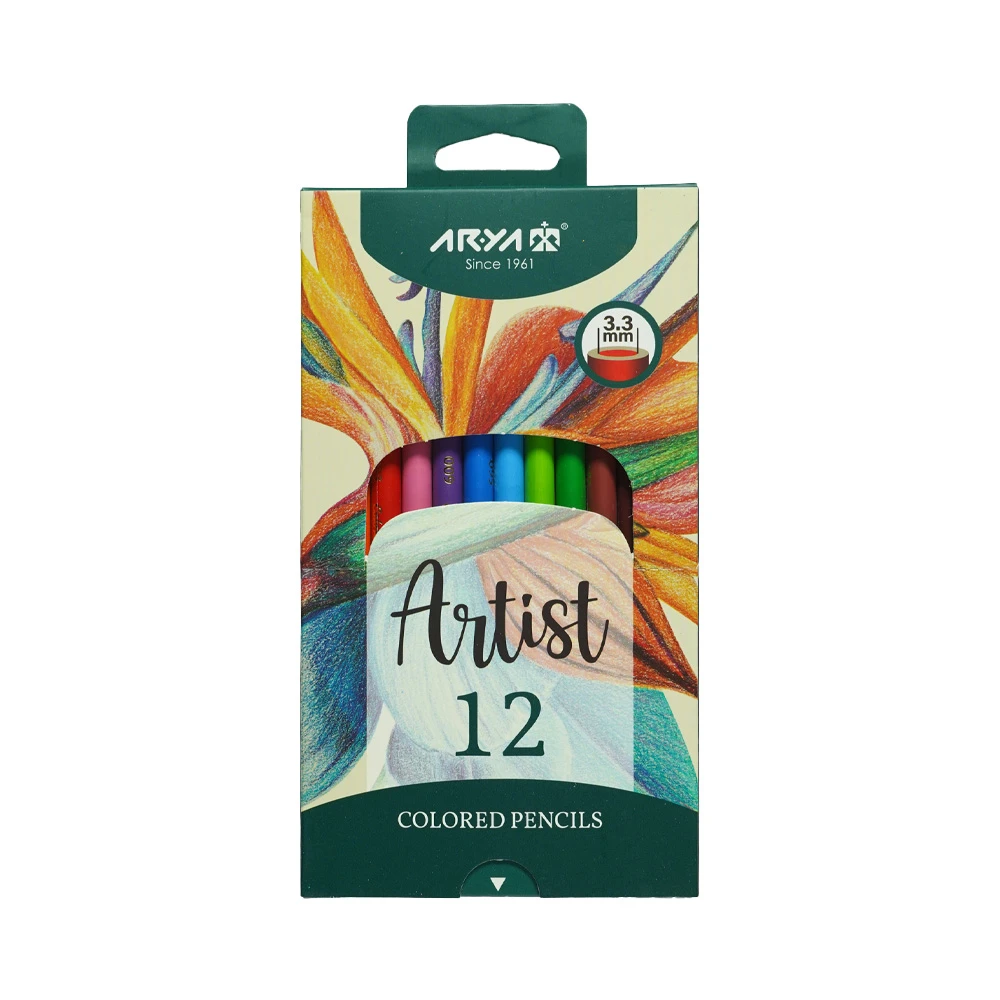 مداد رنگی جعبه مقوایی فسفری سری آرتیست ۱۲ رنگ (برند آریا)-۳.jpg