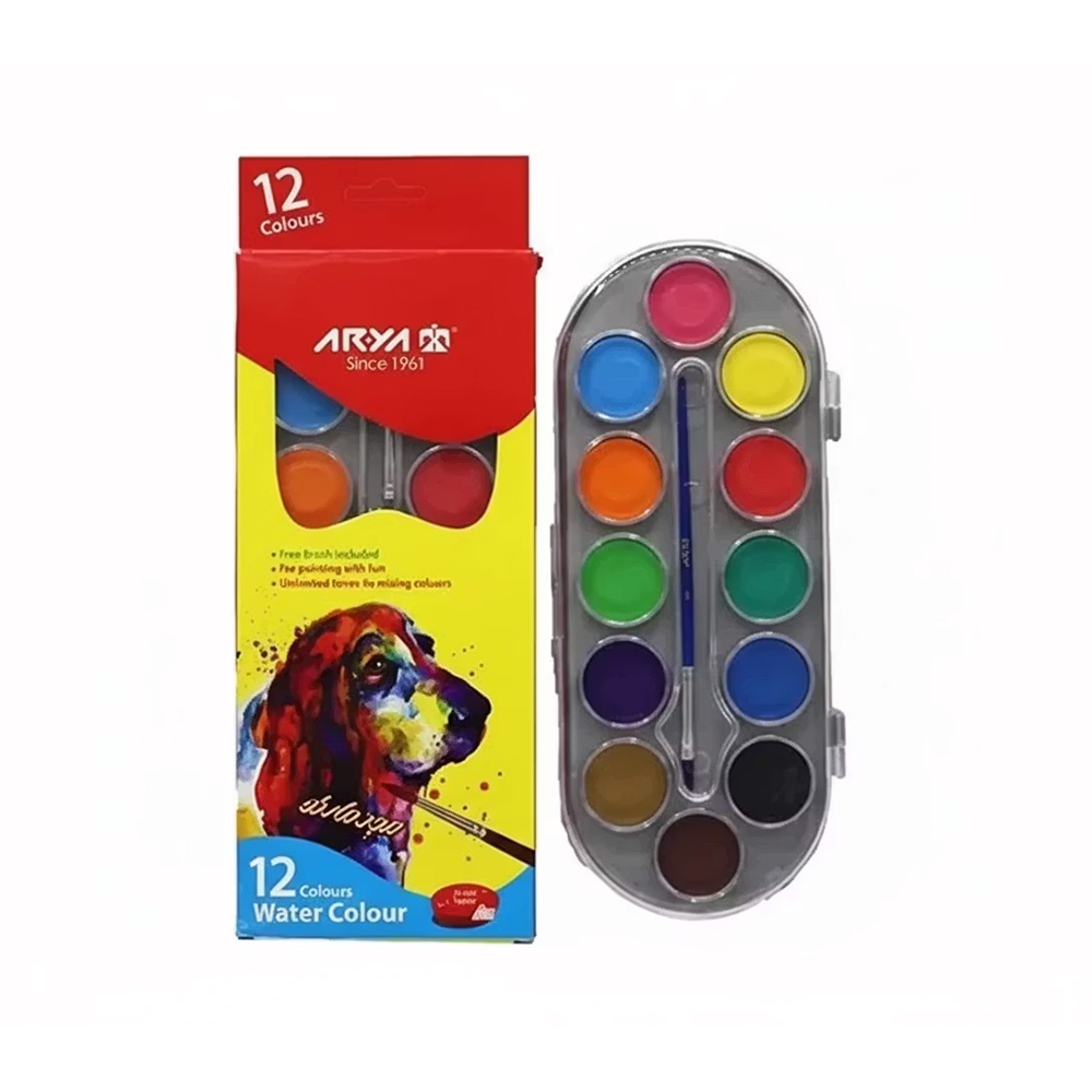 آبرنگ ۱۲ رنگ جعبه طلقی سری حرفه‌ ای (برند آریا)