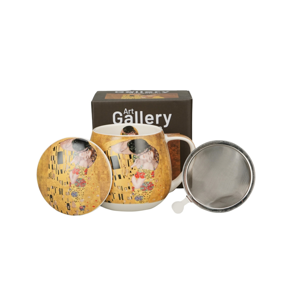 ماگ دمنوش کلیمت طرح بوسه Mug Barrel With Tea Infuser-۳.jpg