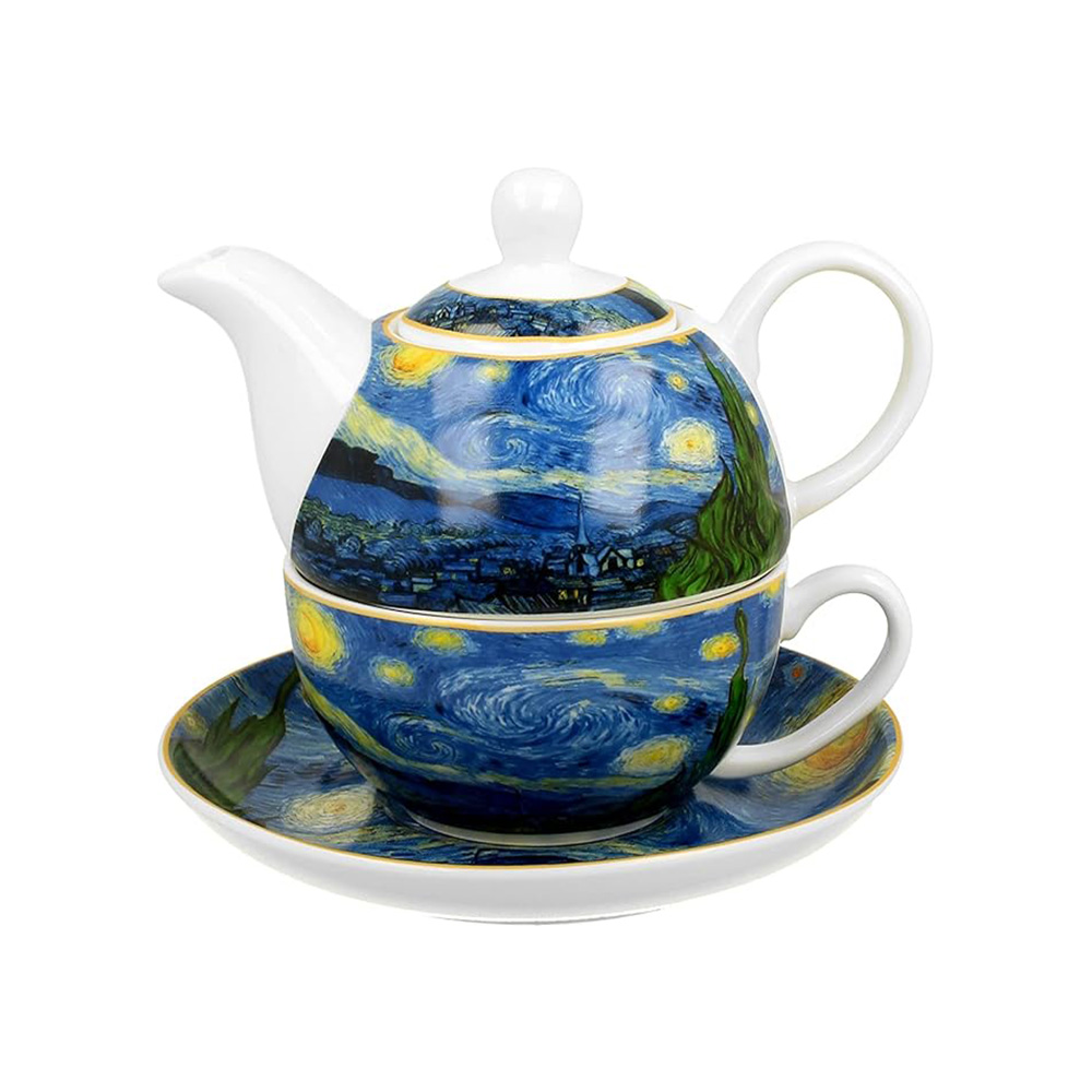 قوری و فنجان ونگوگ طرح شب پر ستاره  Teapot With Cup Starry Night By Van Gogh (برند دو)