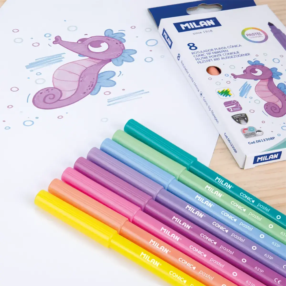 ماژیک نقاشی پاستلی 8 رنگ (برند میلان)-۲.png
