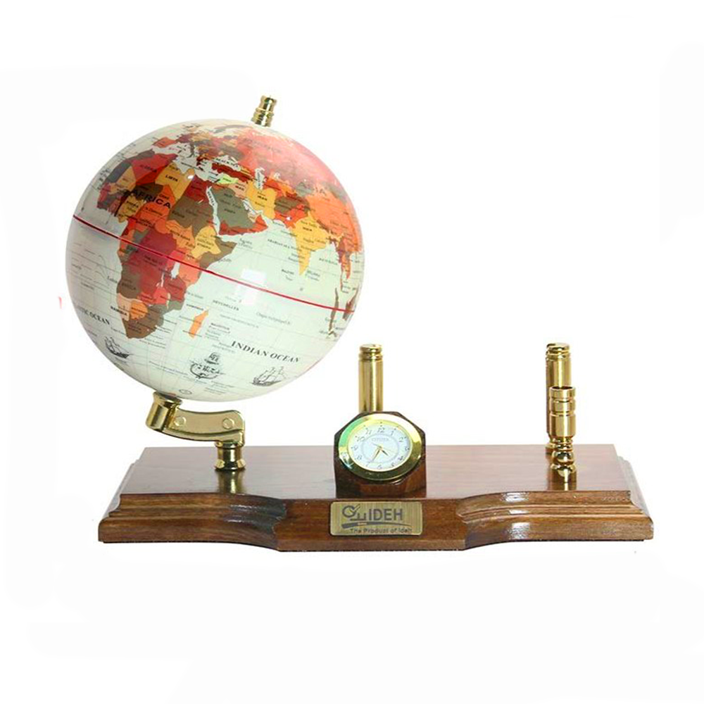 کره جغرافیایی سایز ۱۴ چوبی ساعتدار (برند ایده)