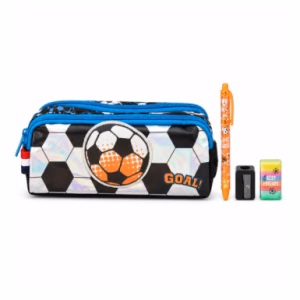 جامدادی دوزیپ دسته دار همراه با لوازم التحریر طرح فوتبالی (برند وست)
