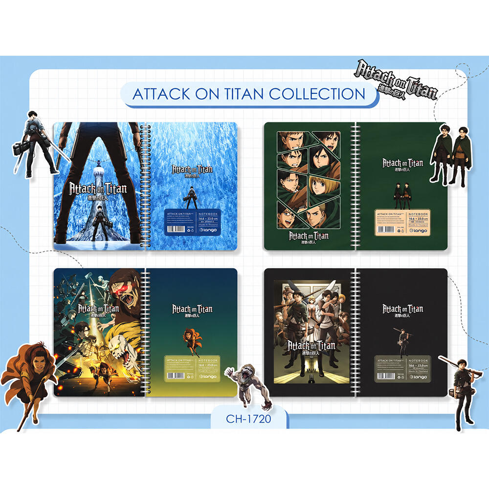 دفتر ۱۰۰ برگ سیمی جلد سخت با استیکر طرح Attack On Titan (برند لانگو)-۲.jpg
