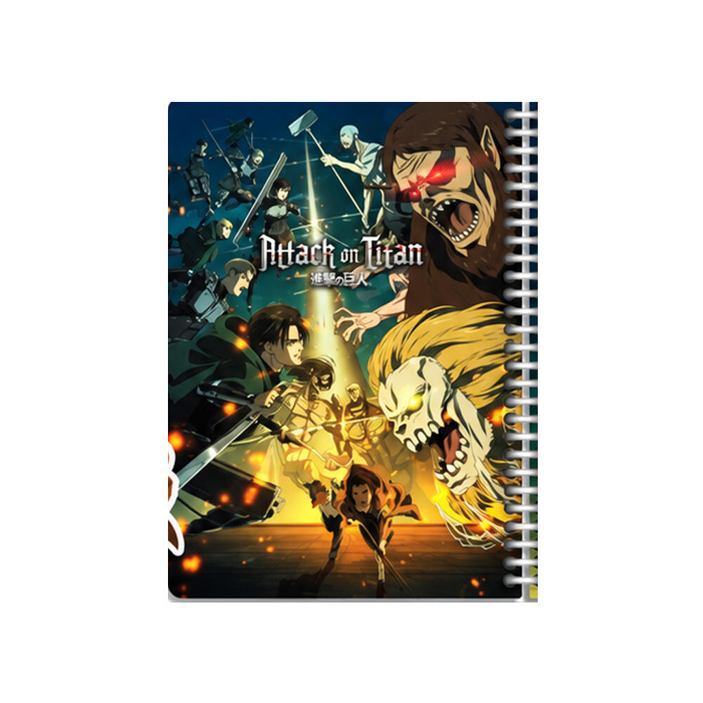 دفتر ۱۰۰ برگ سیمی جلد سخت با استیکر طرح Attack On Titan (برند لانگو)-طرح ۴.jpg