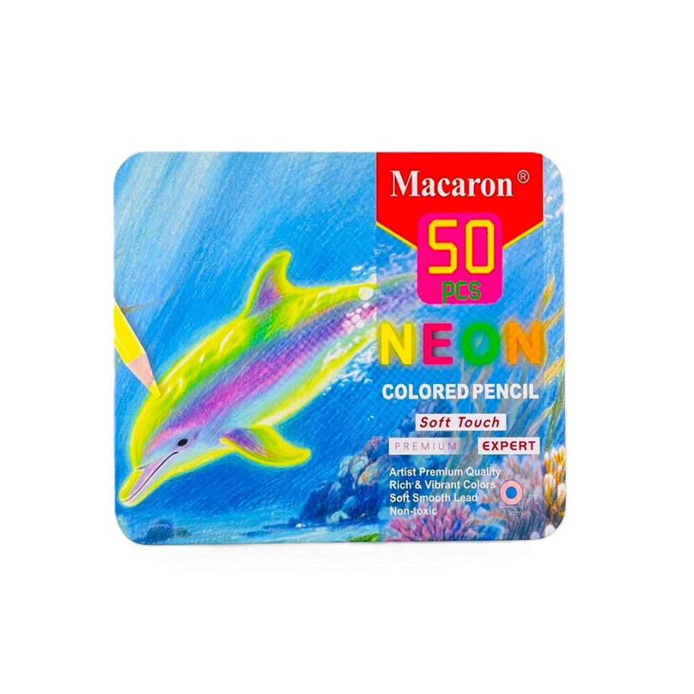 مداد رنگی نئونی ۵۰ رنگ جعبه فلزی طرح دلفین (برند ماکارون)-1.jpg