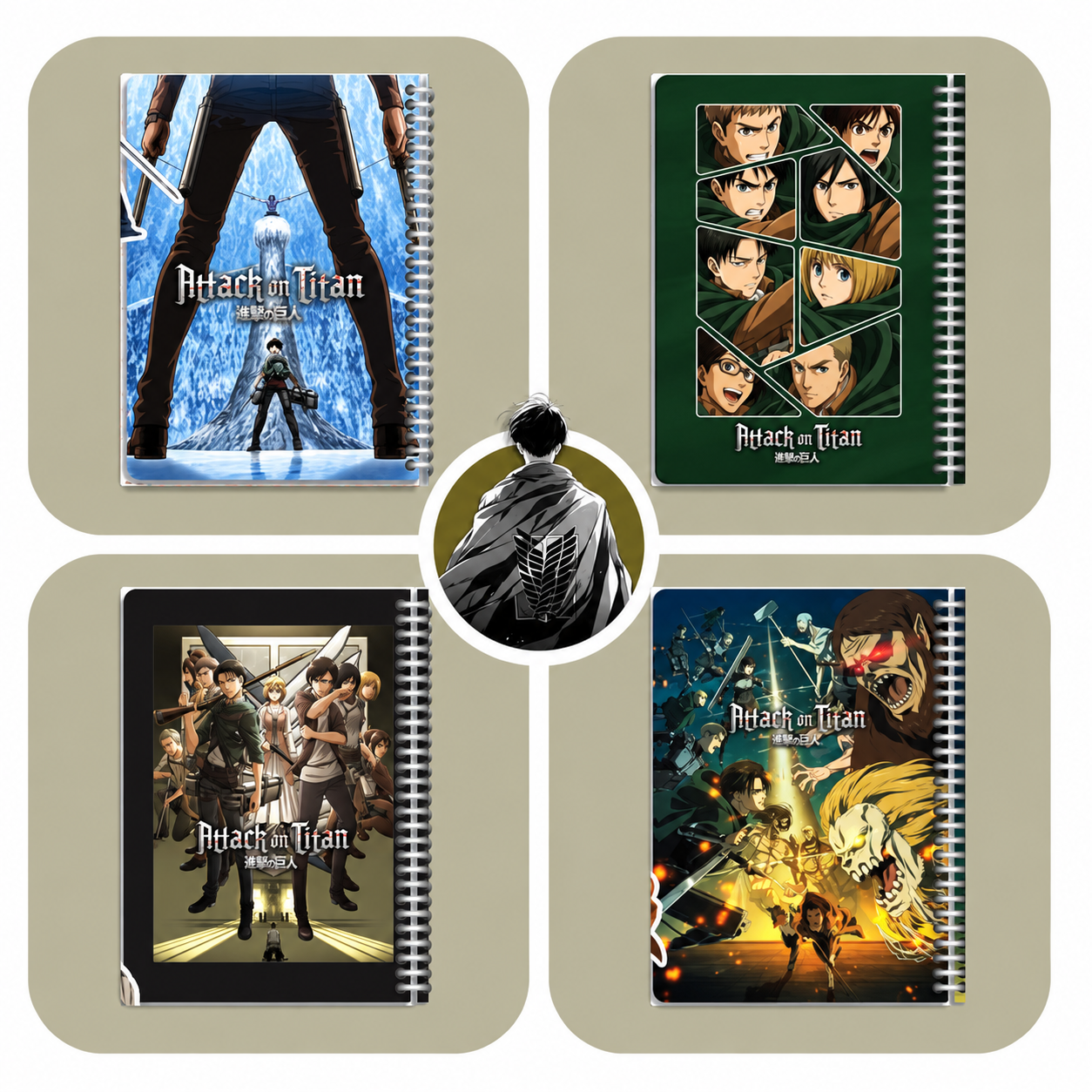 دفتر ۱۰۰ برگ سیمی جلد سخت با استیکر طرح Attack On Titan (برند لانگو).png
